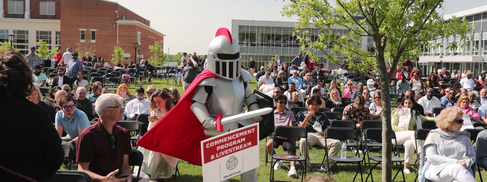 Barry mascot on the quad for commencement