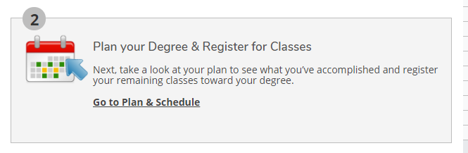 Screenshot of where the Plan & Schedule link is under Plan your Degree and Register for Class.