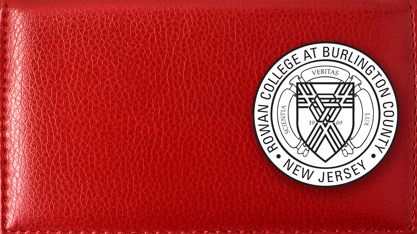 Red leather with the college seal zoom background horizontal