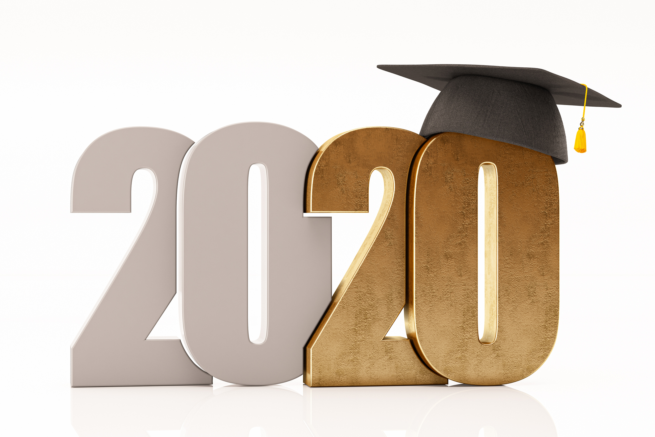 2020 in block letters with graduation cap