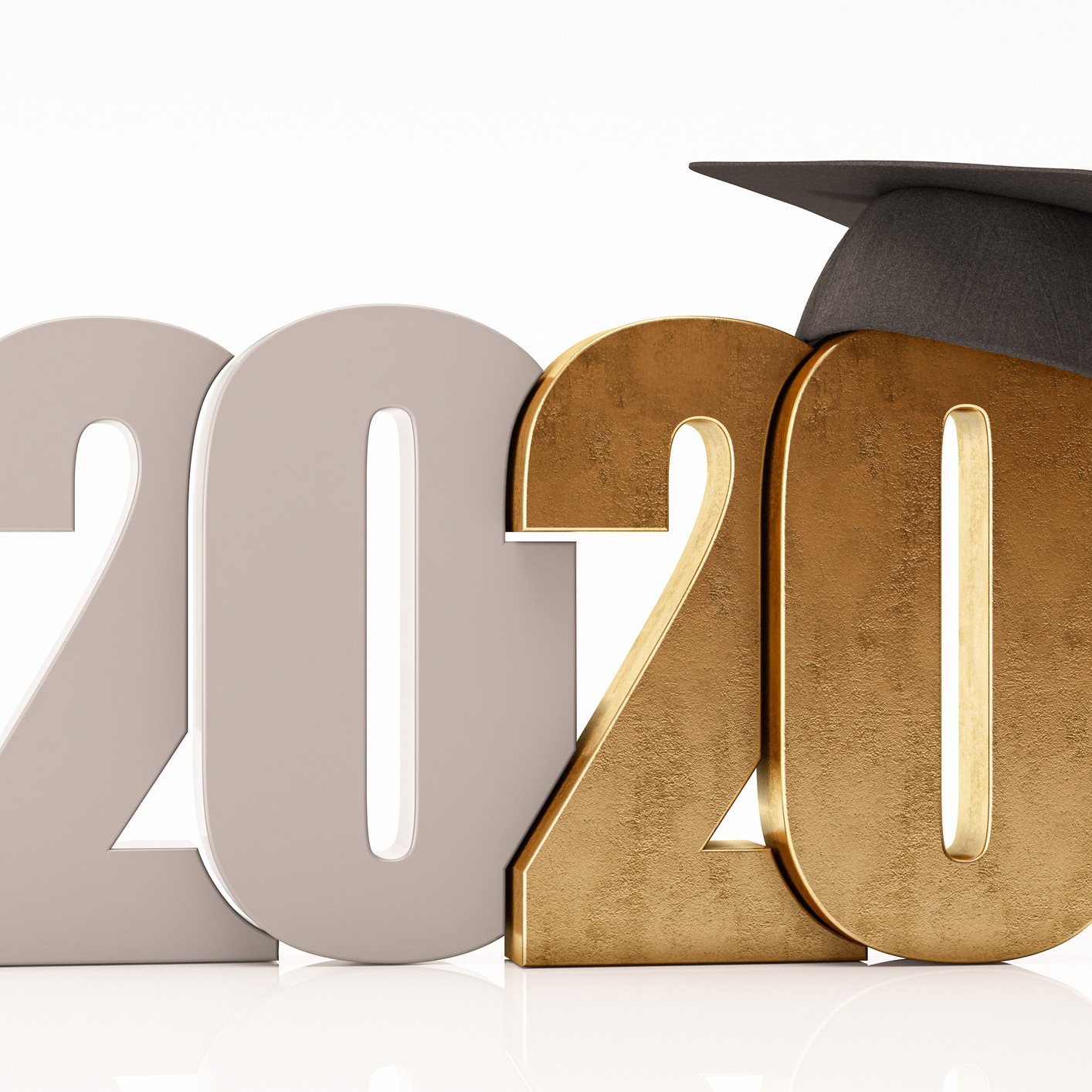 2020 block letters with graduation cap on top