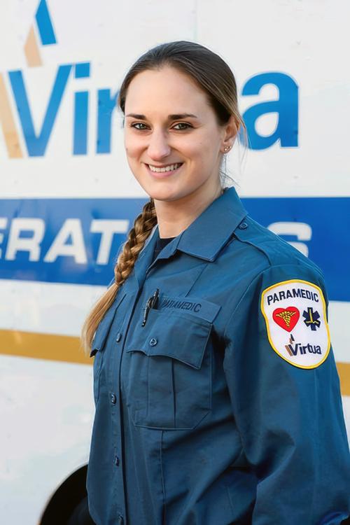 Rebecca "Becky" Scott wearing her Virtua Health paramedic uniform