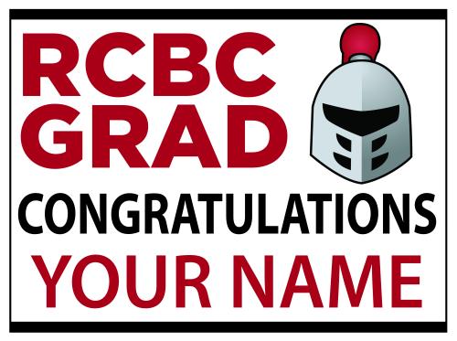 RCBC Graduate Lawn sample with Barry's face and the words congratulations your name