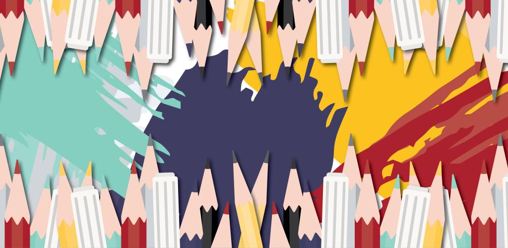 Graphic design of colored pencils stacked together in a reflection