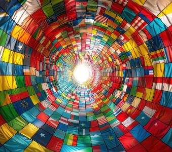 World flags spiraled together