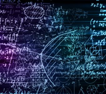 3D rendering of abstract blocks of mathematical formulas located in the virtual space
