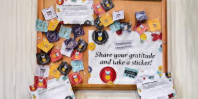 Picture frame filled with RCBC gratitude stickers (photo has crayon filter applied)