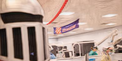 Barry under a banner saying "Thank you Veterans" (photo has crayon filter applied)