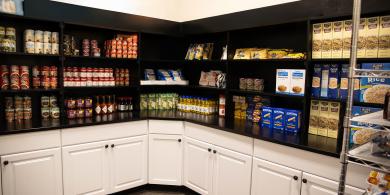 RCBC food pantry cabinets filled with food