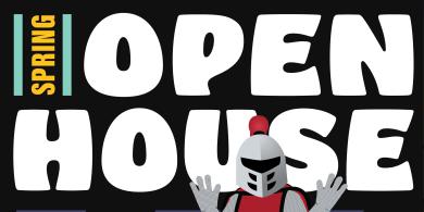 Decorative image of Spring Open house flyer using Barry the mascot 