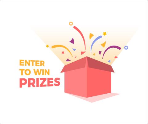 Enter to win prizes graphic with box and confetti 