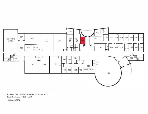 Laurel Hall lactation room floor plan highlighting room 125