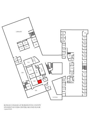 SSC Lactation Room floor plan highlighting second floor, room 205