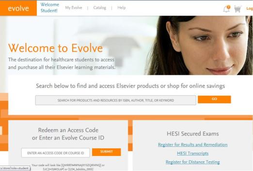 Elsevier Evolve website screenshot