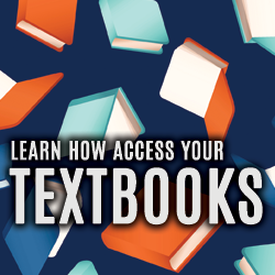 Learn how to access your textbooks text over image of books