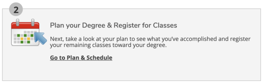 Student planning tile with a calendar icon and text: Here you can search for courses, plan your terms, and schedule & register your course sections.