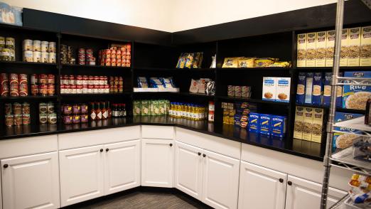 RCBC food pantry cabinets filled with food