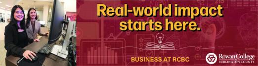 Decorative image of Business degree at RCBC stating real-world impact starts here