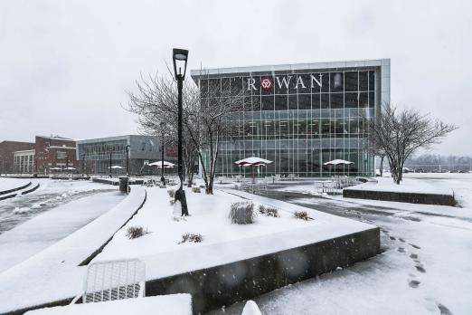 Student Success Center and quad covered in snow