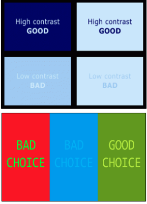 Color Contrast example showing both good and bad choices