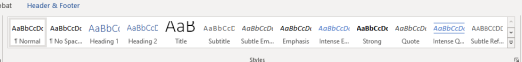 Screenshot of Microsoft heading format menu 