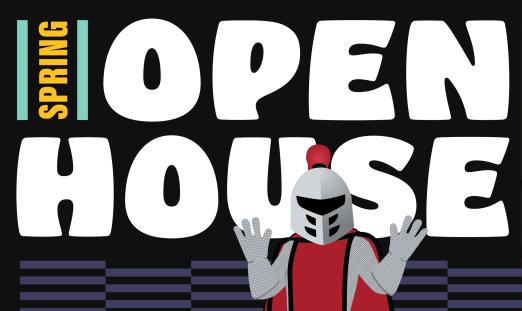 Decorative image of Spring Open house flyer using Barry the mascot 