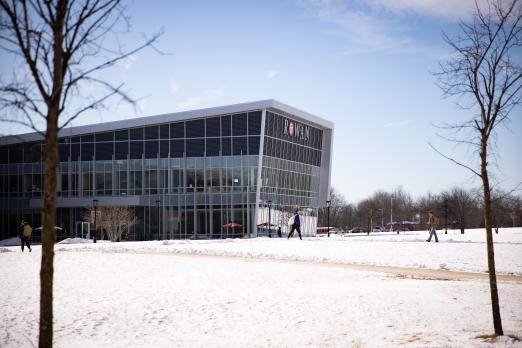RCBC's Student Success Center with snow on the ground.