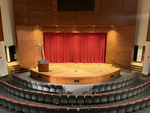 An empty shot of the Votta Hall auditorium.