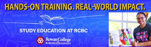 Decorative image for Education program at RCBC stating hands-on training. real world impact. 