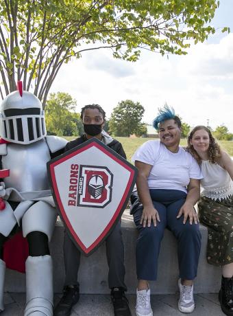 Students and Barry on campus