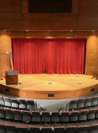 An empty shot of the Votta Hall auditorium.